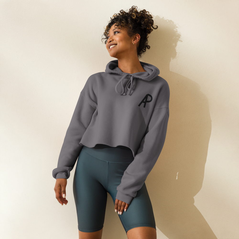 The AP Cropped Hoodie — embroidered chest, Storm grey