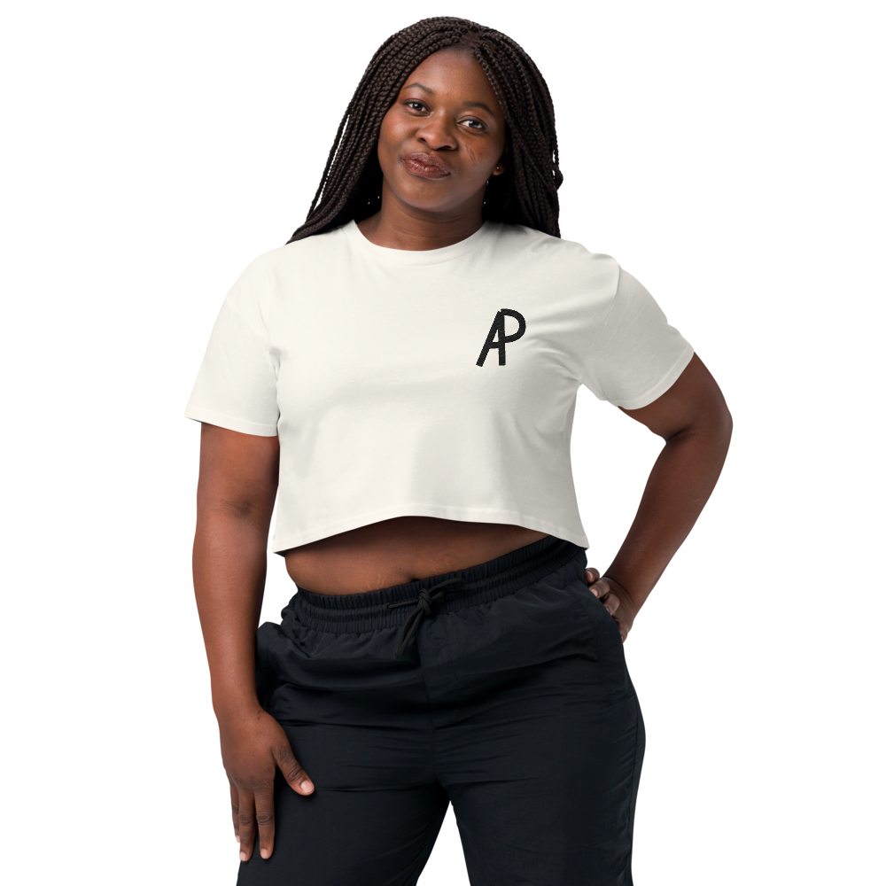 The AP Crop Tee — embroidered chest, Ecru